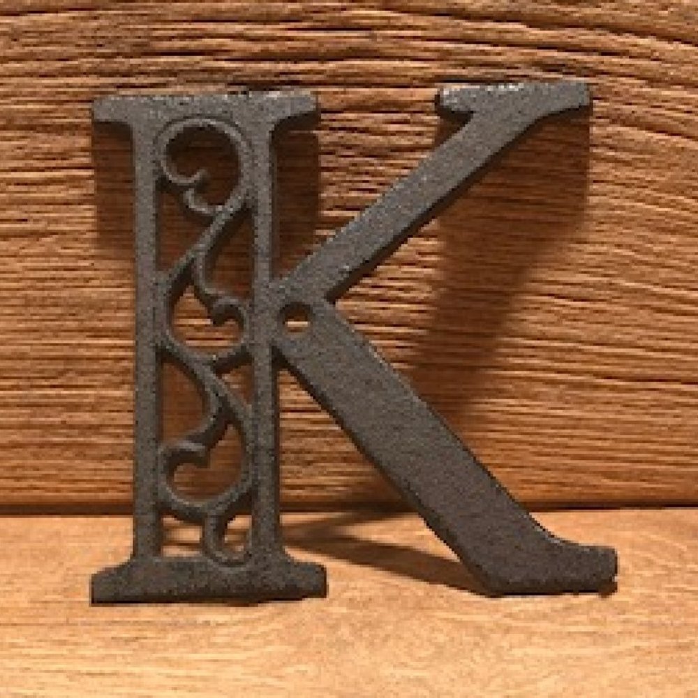 Cast Iron Letter "K" 4 5/8"tall Ornate Raw Cast Iron Ready to Paint 0184-0557-K